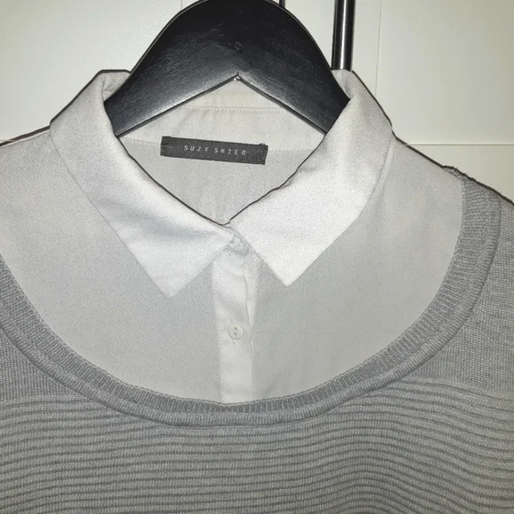 Grey & White Ribbed Fooler Sweater - Picture 4 of 8